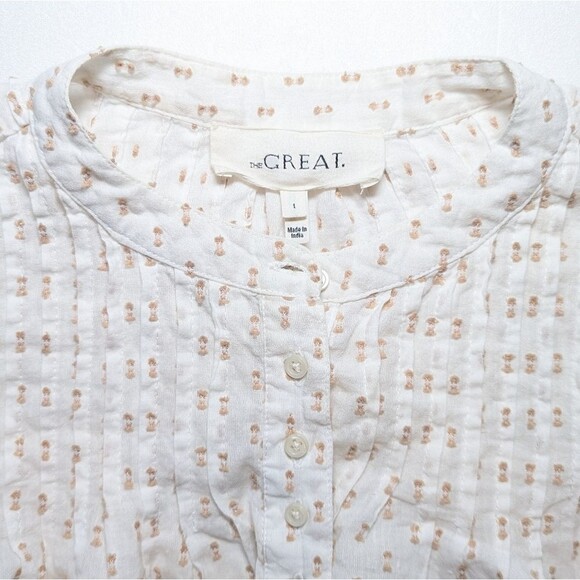 The Great. Embroidered Mock Neck White Beige Blouse - Picture 6 of 13